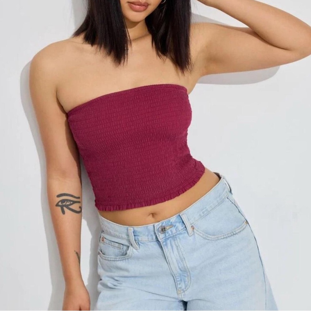 Garage Red Strapless Fitted Crop Top